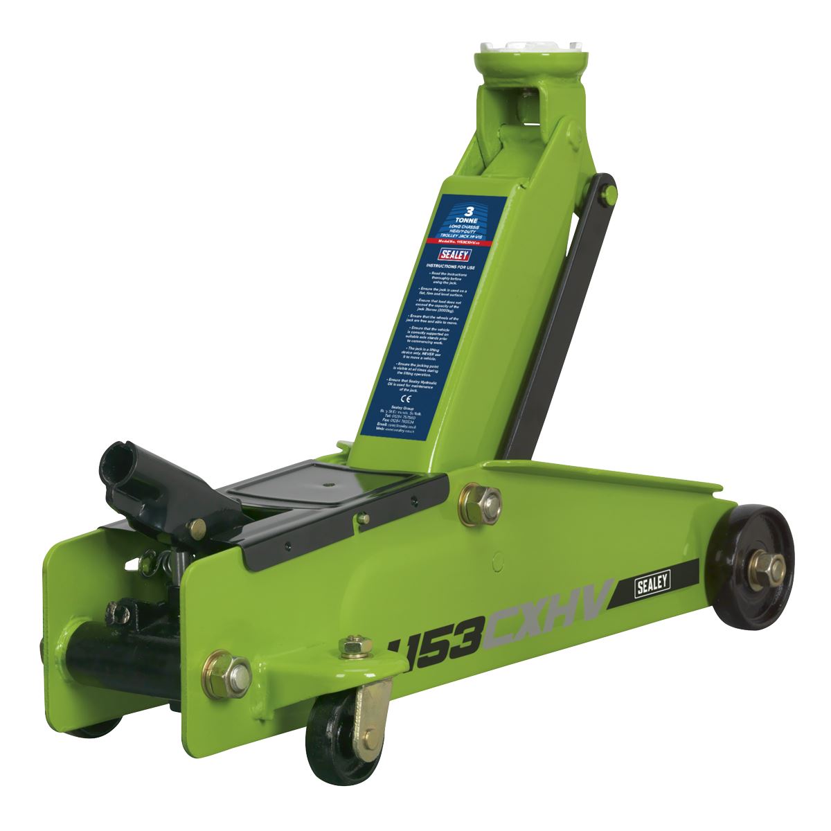 Sealey Trolley Jack 3 tonne Long Chassis Heavy-Duty Hi-Vis 1153CXHV