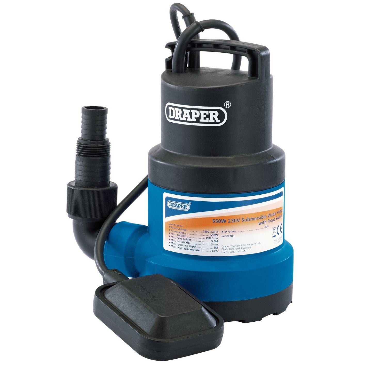 Draper 191L/Min Submersible Water Pump with Float Switch (550W) - 61584