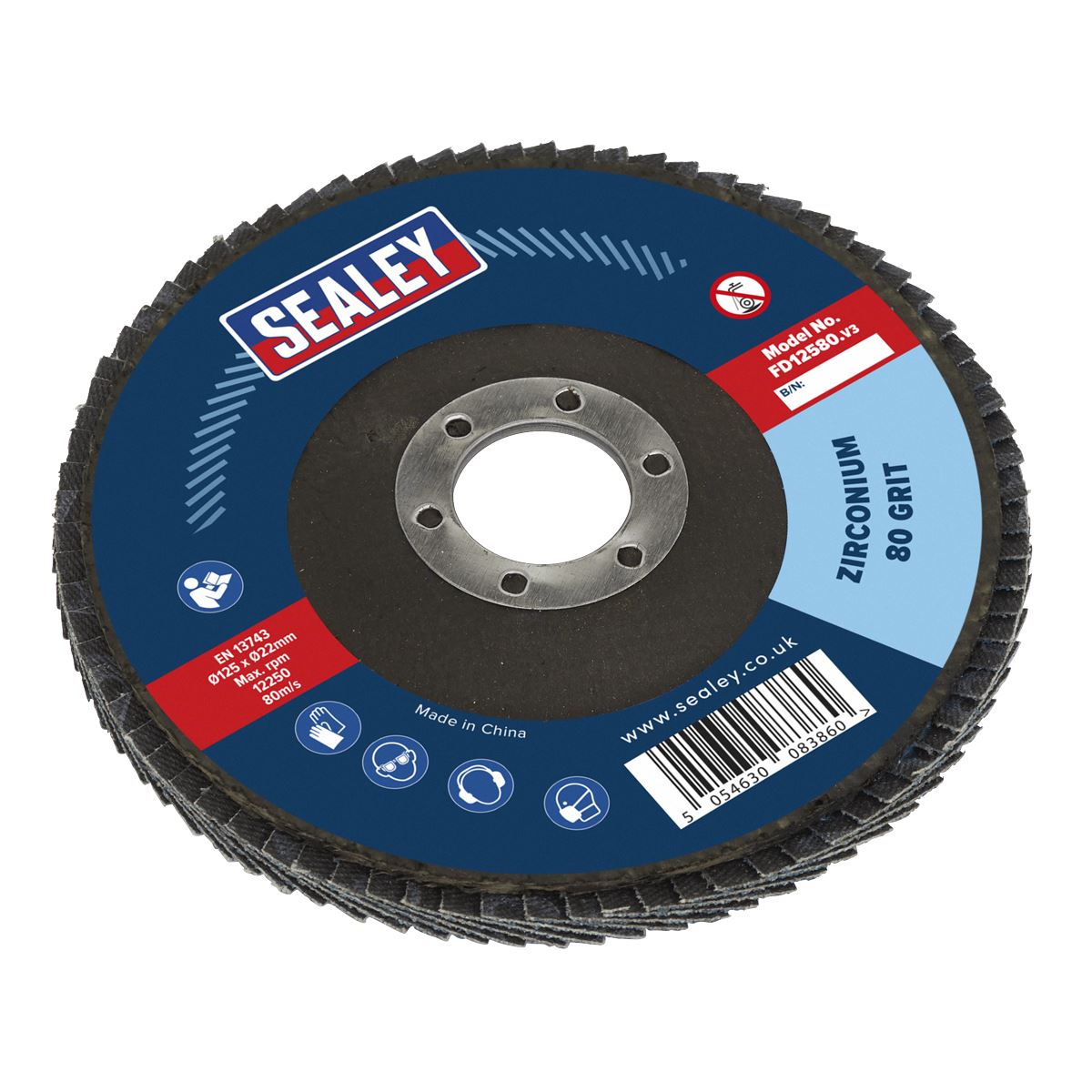 Sealey Flap Disc Zirconium 125mm 22mm Bore 80Grit FD12580