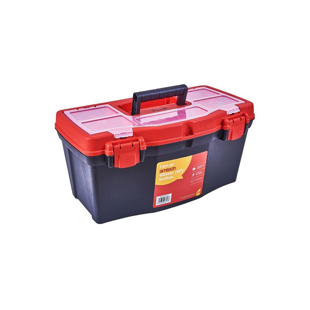 Amtech 19" Tool Box+Handle Tray Diy Storage Plastic Toolbox Organiser - N0140