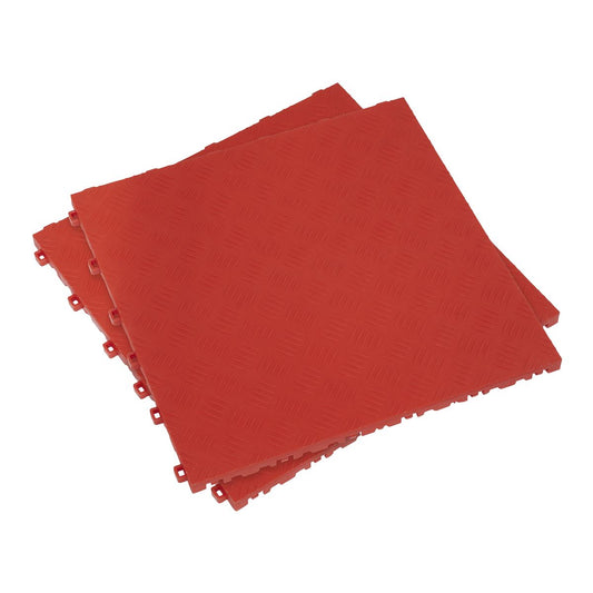 Sealey Polypropylene Floor Tile-Red Treadplate 400x400mm Pack of 9 FT3R