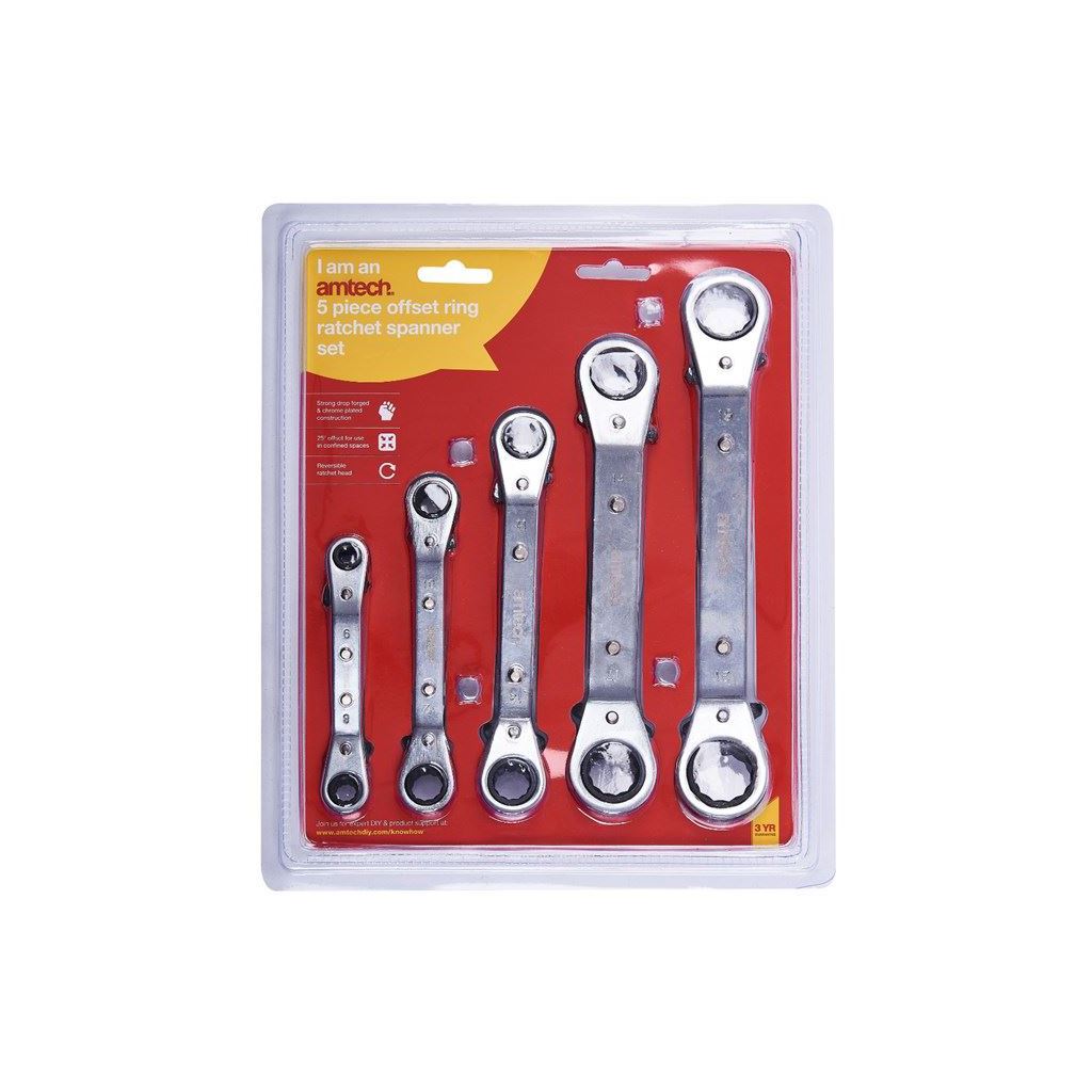 Amtech 5 Piece Offset Ratchet Ring Wrench Spanner Set Metric Hand Tools Diy - K1525