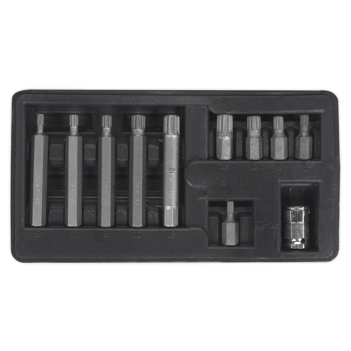 Sealey Spline Bit & Holder Set 11pc - 3/8"Sq Drive S0534