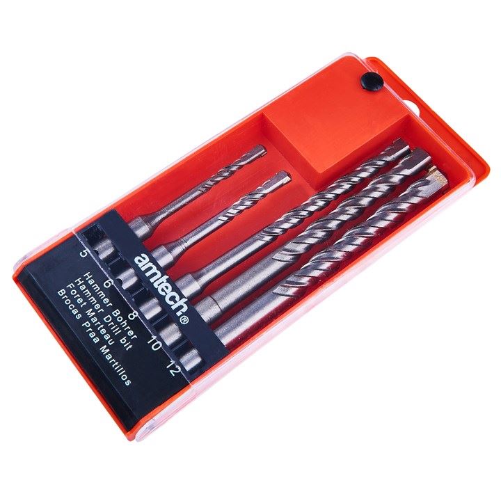 Amtech 5 Piece SDS Drill Bit Set 5-12mm Sizes+Storage Case