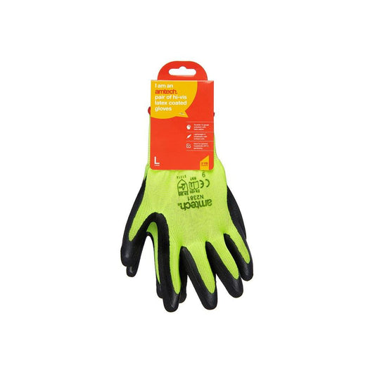 Amtech Hi-Vis Latex Coated Gloves Large Size:9 Durable High Quality - N2381