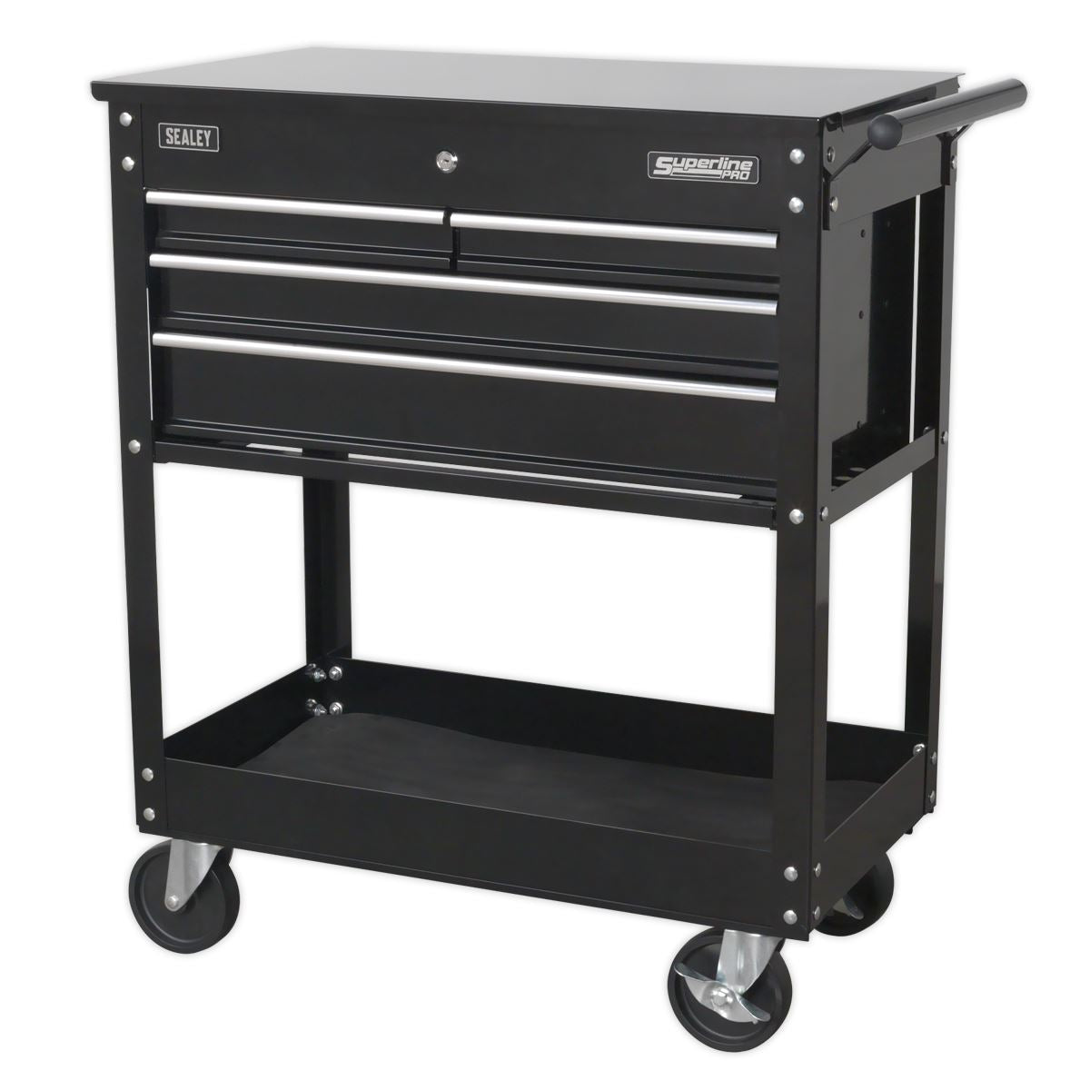 Sealey HD Mobile Tool/Parts Trolley 4 Drawer + Lockable Top - Black AP850MB