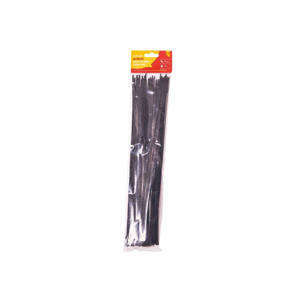 40x Black Nylon Cable Ties 4.8mm x 380mm Computer Wires Garage Workshop Office