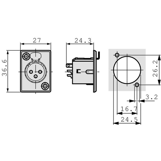 Neutrik XLR Panel-Mount Female 3 Receptacle P Soldering Connection Nickel-Plated - NTR-NC3FP-1