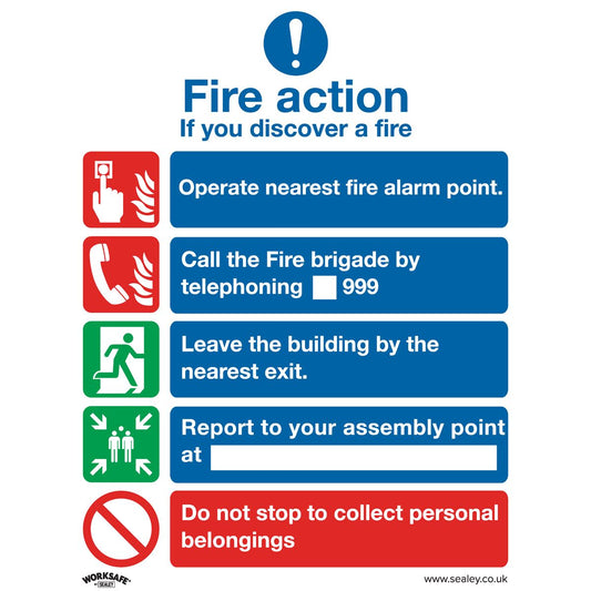 Sealey Safety Sign - Fire Action Without Lift - Plastic - Pk of 10 SS20P10