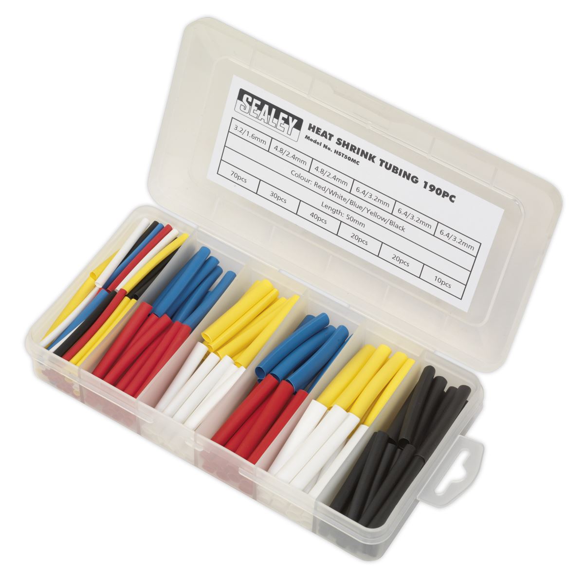 Sealey Heat Shrink Tubing Assortment 190pc 50mm Mixed Colours HST50MC