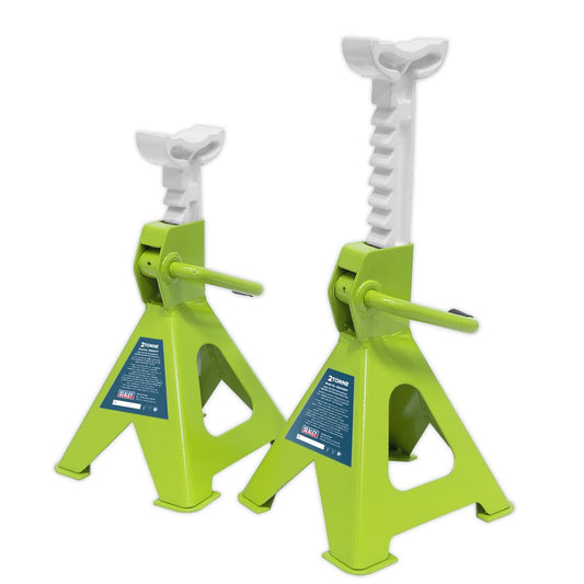 Sealey Axle Stands (Pair) 2 tonne per Stand Ratchet Type Hi-Vis Grn VS2002HV