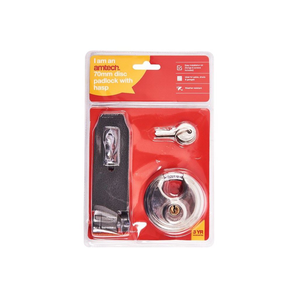 Amtech 70mm Disc Padlock+Hasp Heavy Duty Security Set - T2150