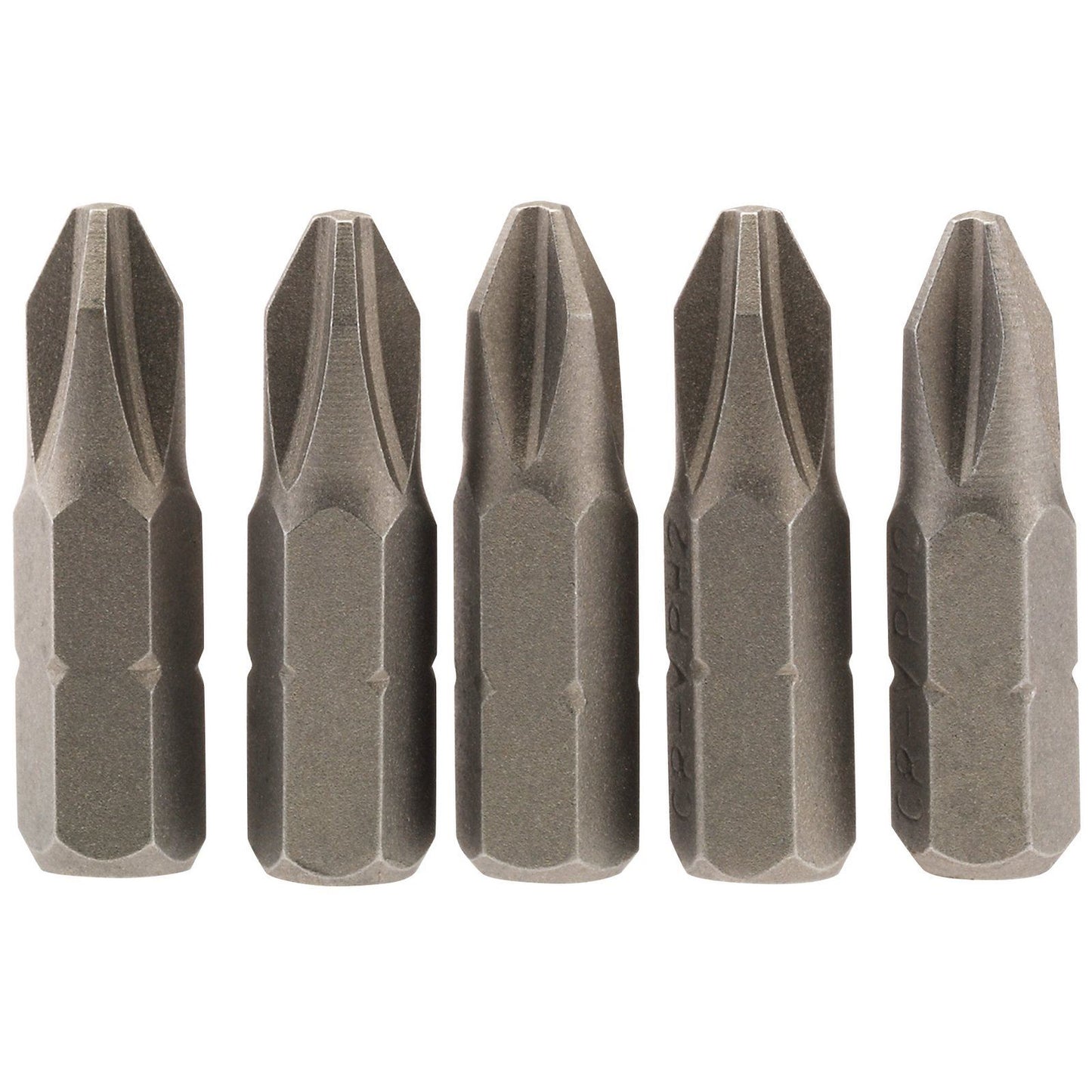 1x Pack Of 5 Draper No. 2 1/4" Hex Cross Slot Insert Bit - 25mm Long - 64018