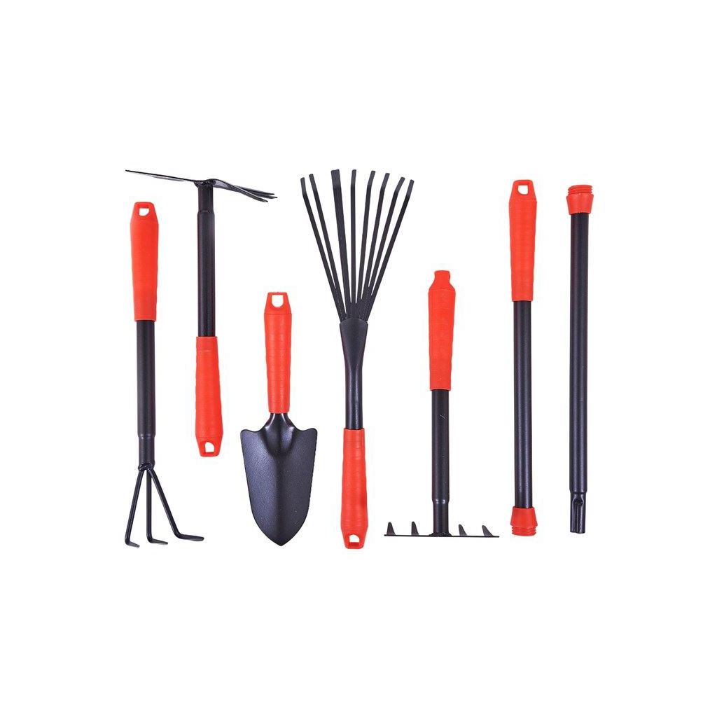 7 Piece Gardening Tool Set Rake Fork Hoe Cultivator Trowel Kit Extension Pole - U0955