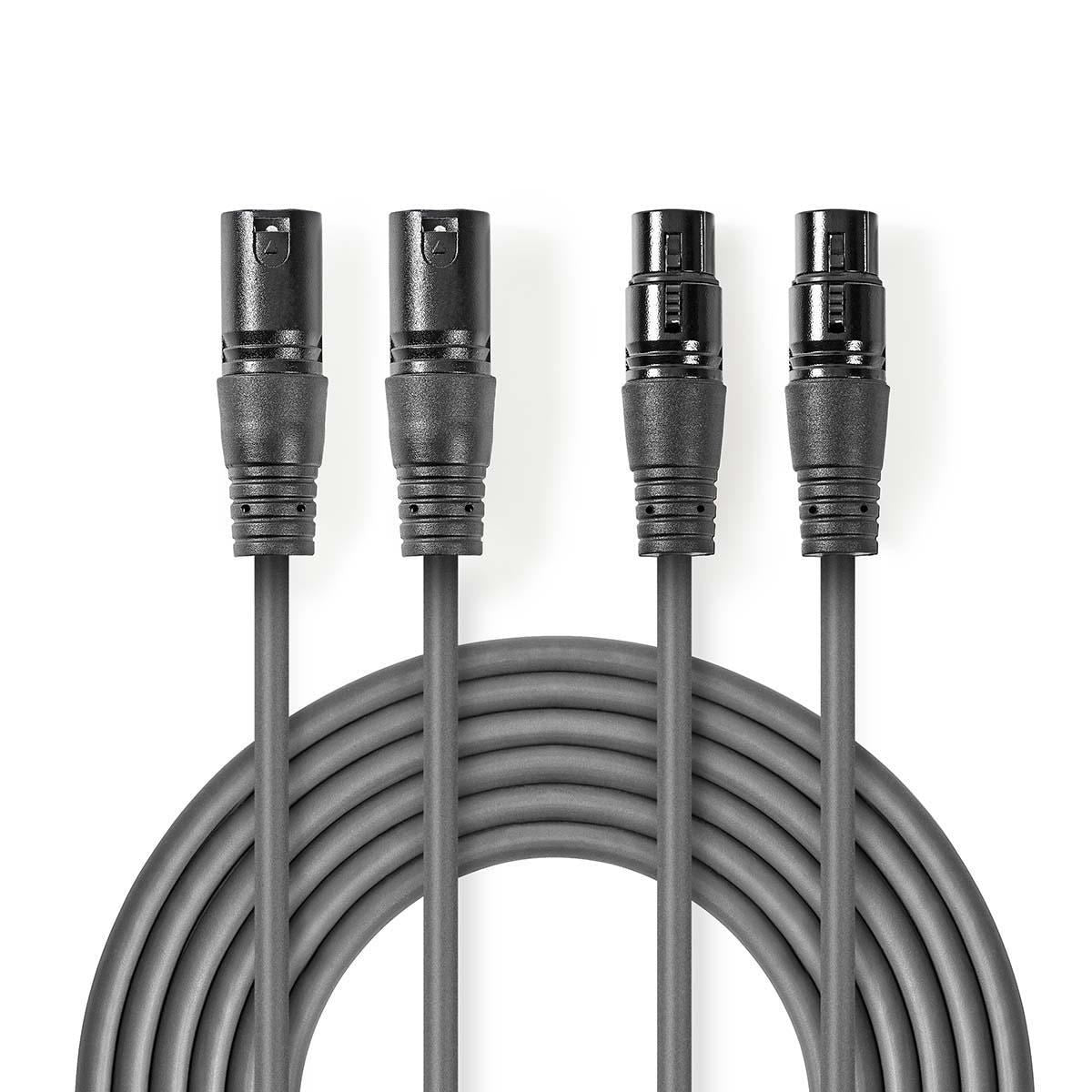 Nedis Balanced XLR Audio Cable 2x XLR 3-Pin Male to 2x XLR 3-Pin Female 0.5m - COTH15030GY05