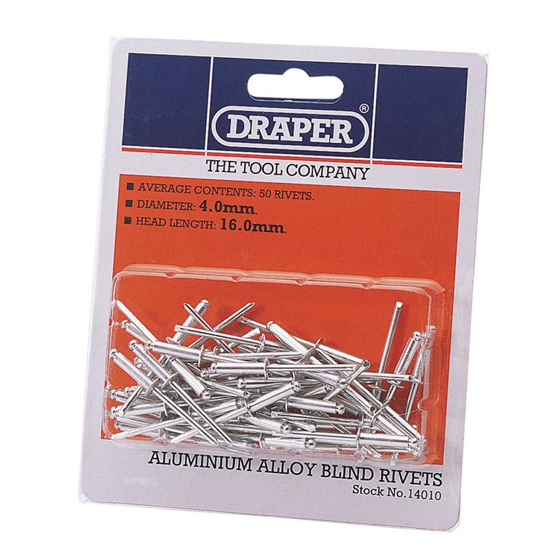 Draper Aluminium Pop Rivets 4mm 15.8mm Pack Of 50 14010