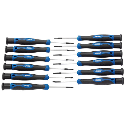 Draper 12 piece Precision Screwdriver Set Plain Slot, Cross Slot & TX-Star 28118