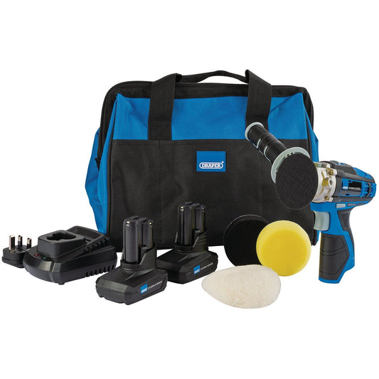 Draper 10.8V Power Mini Polisher Kit +2 x 4Ah Batteries Charger + Bag - 99727