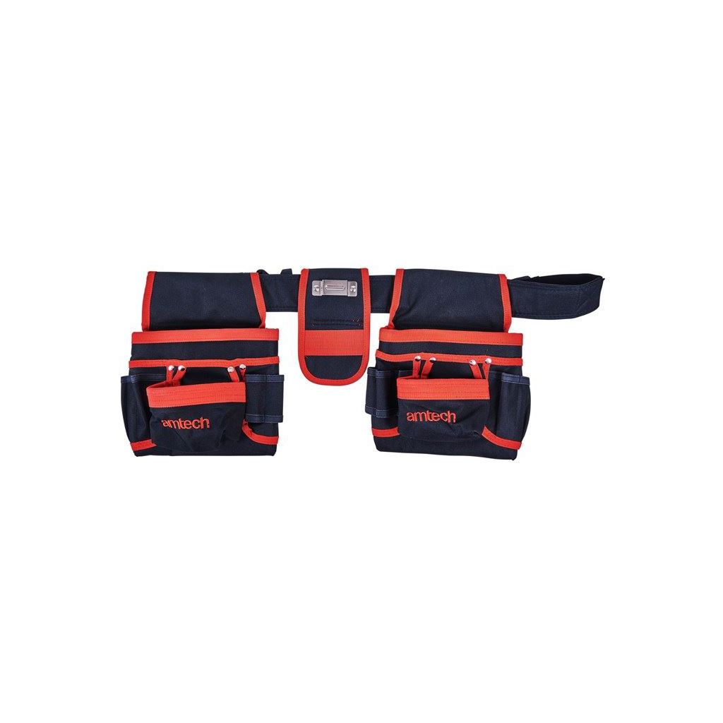 Amtech Double Tool Belt & Nail Pouch 20 Pockets+Tape Measure & 2 Hammers Holder - N0980