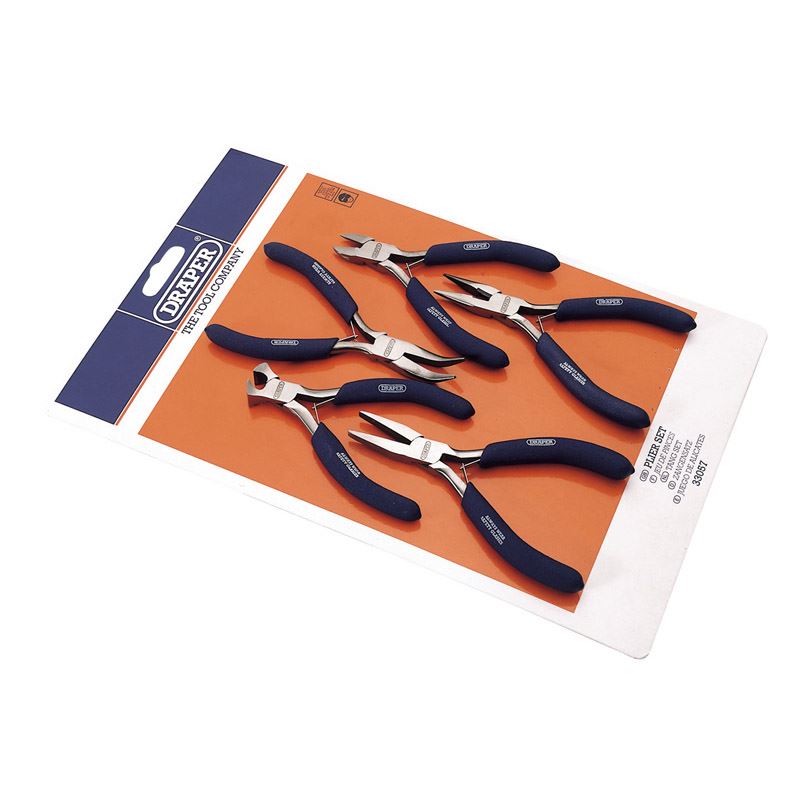 Draper Tools Five Piece Mini Plier Set Small Size Hand Tools Cutter Kit 33057