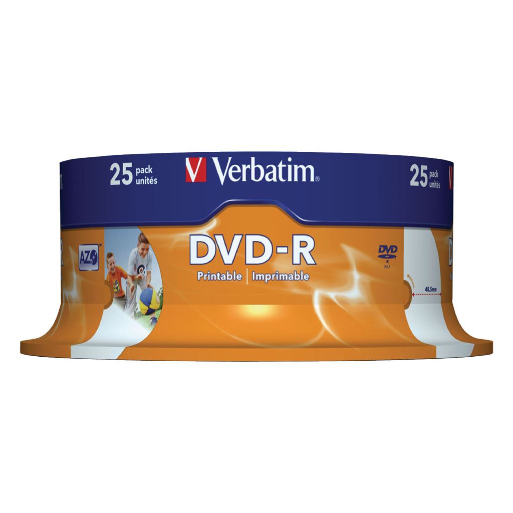 Verbatim DVD-R Wide Inkjet Printable 4.7GB 16x Spindle 25 pcs