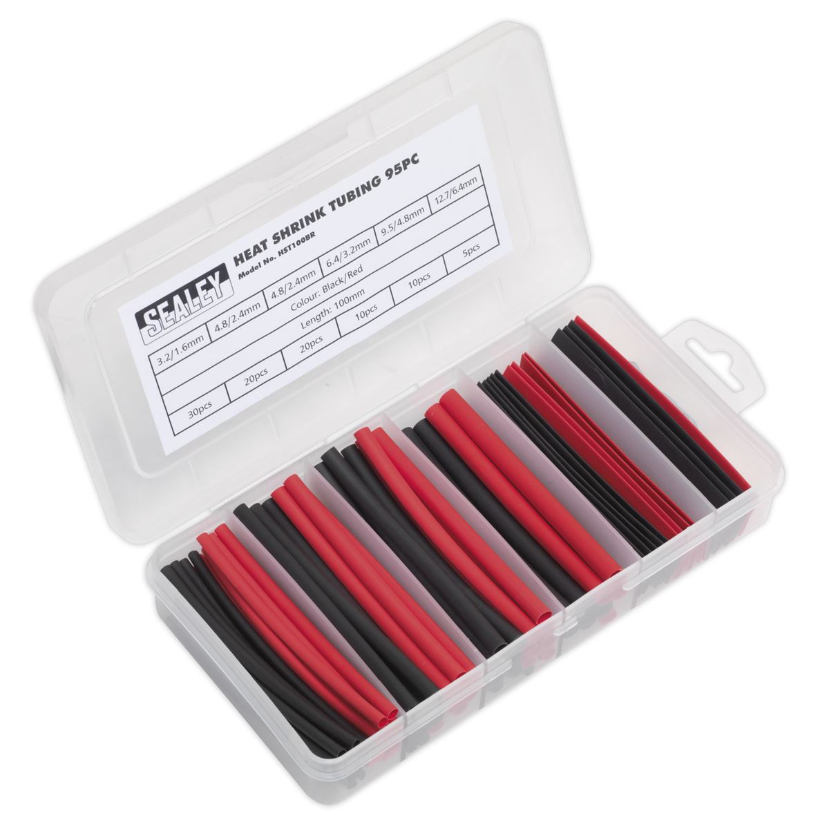 Sealey Heat Shrink Tubing Assortment 95pc 100mm Black & Red HST100BR