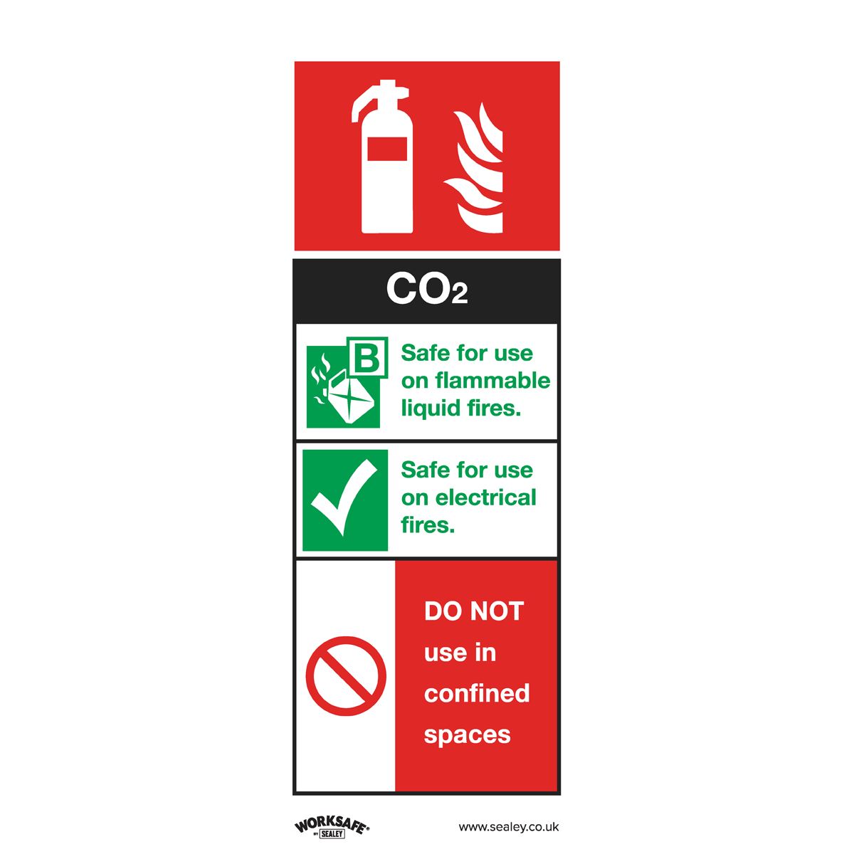 Sealey Safety Sign - CO2 Fire Extinguisher - Self-Adhesive Vinyl SS21V1