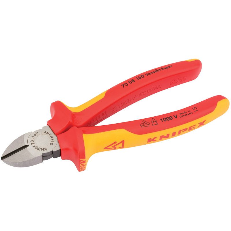 Knipex 70 08 160 VDE Fully Insulated Diagonal Side Cutters 160mm - Draper 31926