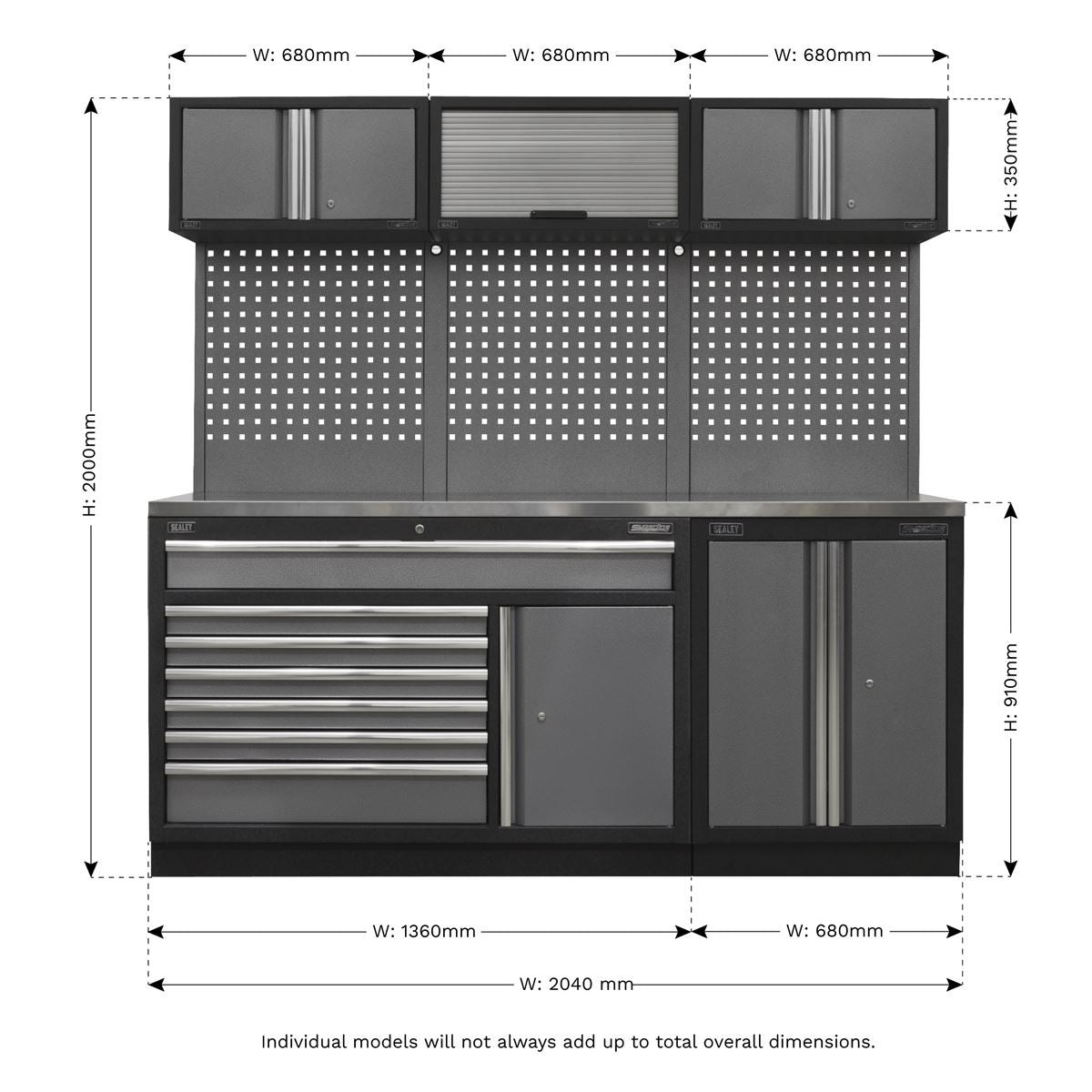 Sealey Superline Pro 2.04m Storage System - Stainless Steel Worktop - APMSSTACK11SS