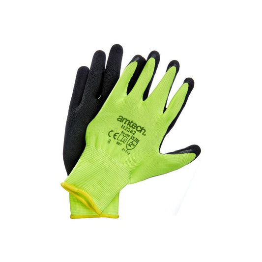 Amtech Hi-Vis Latex Coated Gloves Medium (Size:8) - N2382