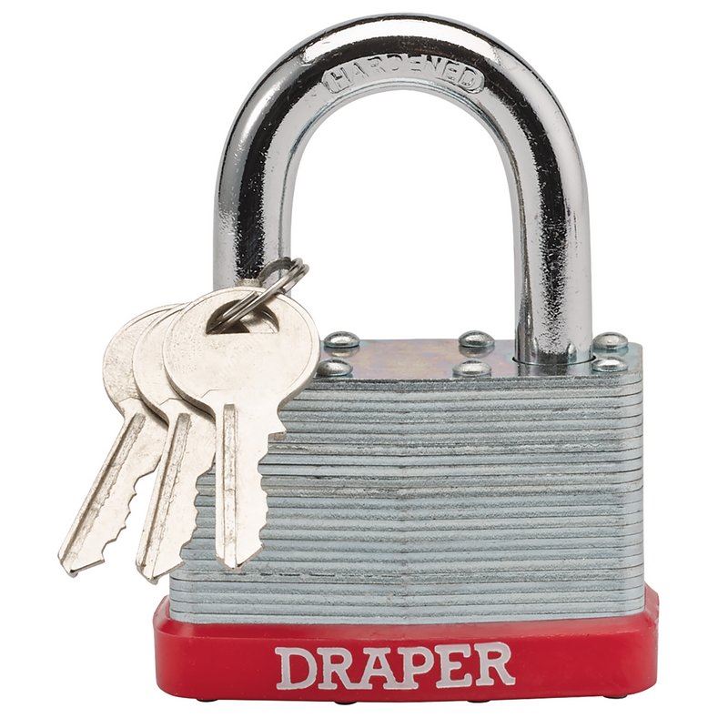Draper 65mm Laminated Steel Padlock With 3 Keys. Gate, Shed, Cupboard Padlock - 68807