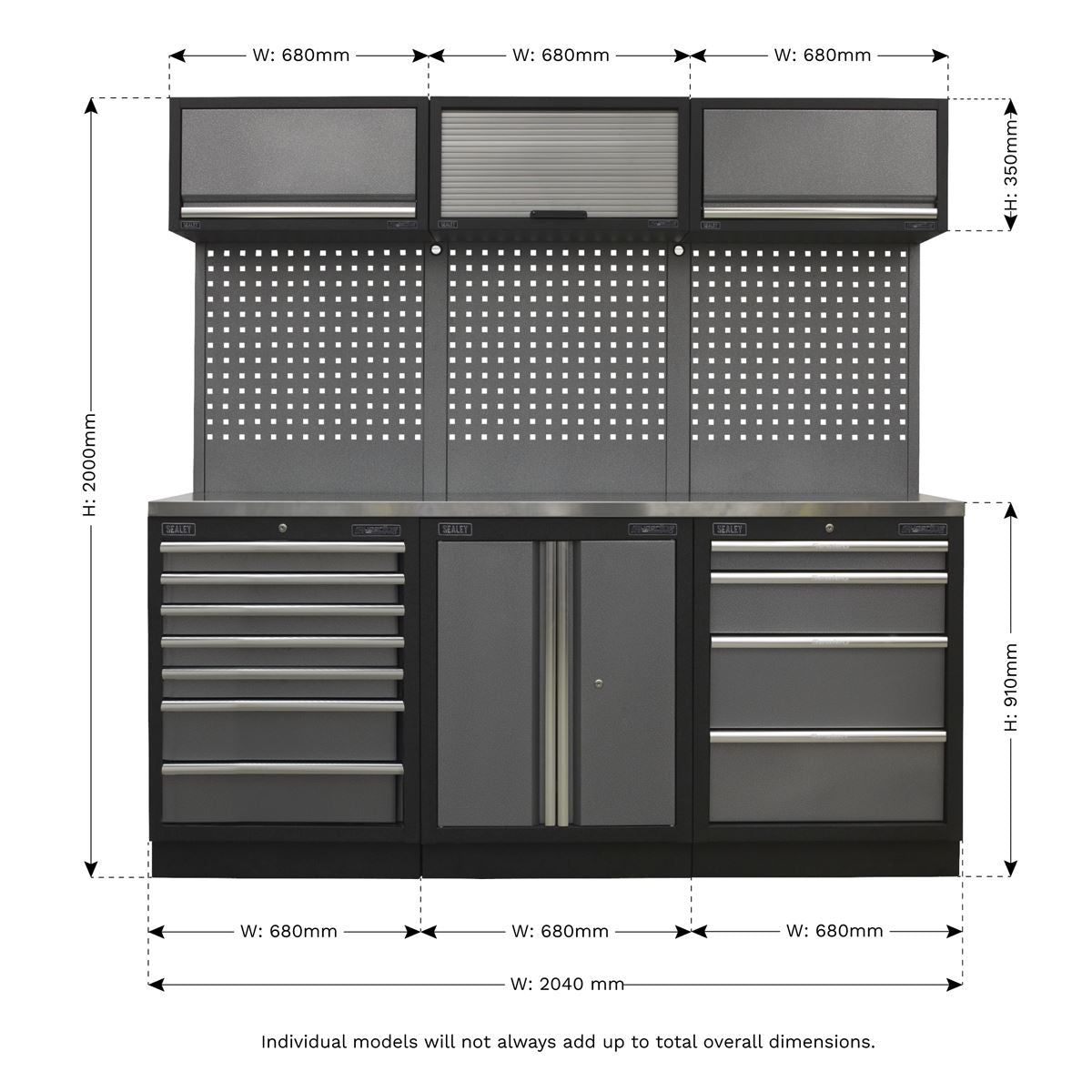 Sealey Superline Pro 2.0m Storage System - Stainless Worktop APMSSTACK07SS