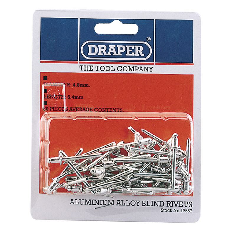 4.8 x 6.4mm Domed Aluminium Steel Blind Rivets 50 Pck |13557| Draper - POP rivet