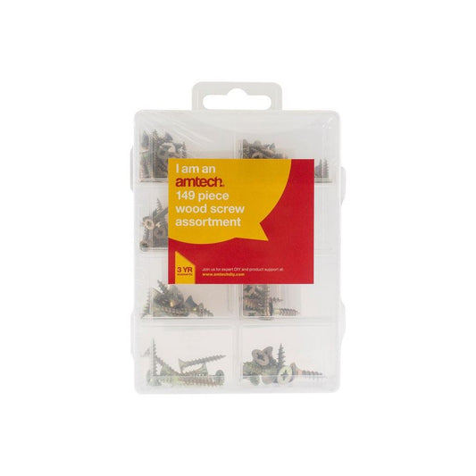 Amtech 149 Assorted Wood Screw Kit In Plastic Case Drill Carpenters High Quality - S5815