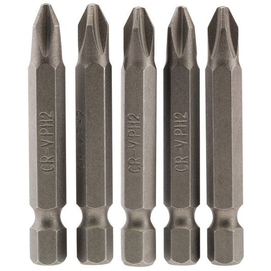 1x Pack Of 5 Draper No. 2 1/4" Hex Cross Slot Insert Bit - 50mm Long - 64288