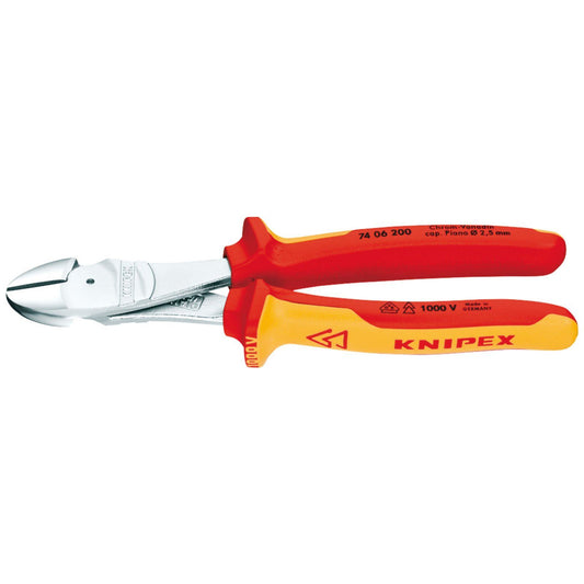 Knipex 74 060 200 VDE Insulated High Leverage Diagonal Side Cutters 200mm - 12301