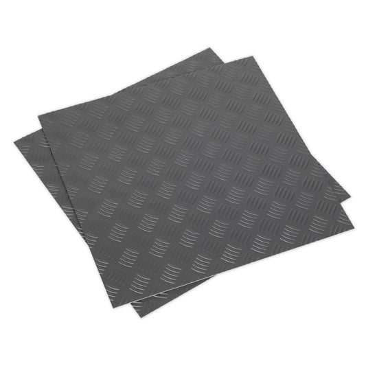 Sealey Vinyl Floor Tile Peel & Stick Backing-Silver Treadplate Pk16 FT1S