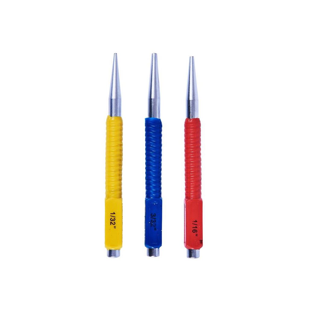 Amtech 3 Piece Colour Coded Nail Punch Set 1/32" 1/16" 3/32" 1.5mm/2mm/3mm - H0815