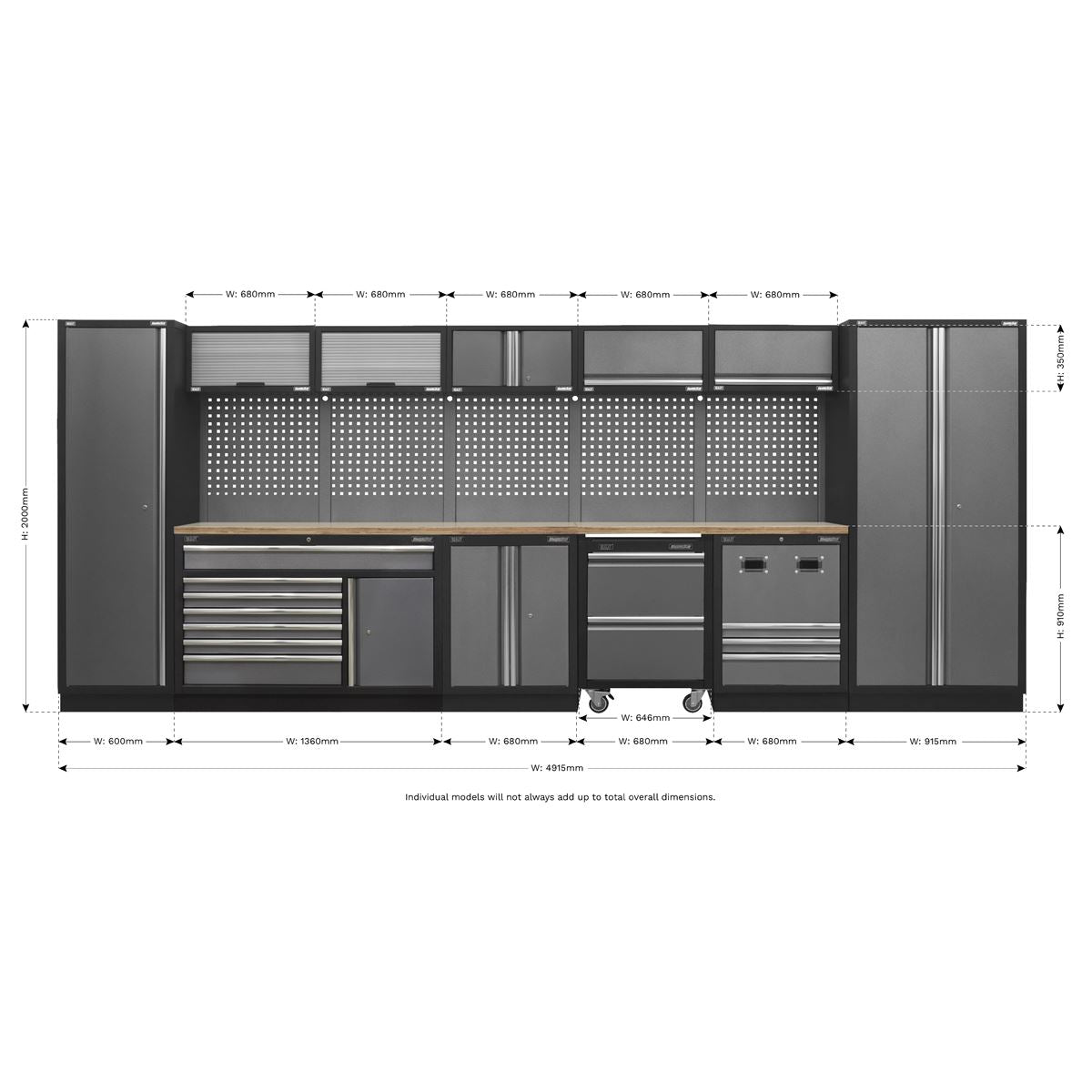 Sealey Modular Storage System Combo - Pressed Wood Worktop APMSSTACK16W