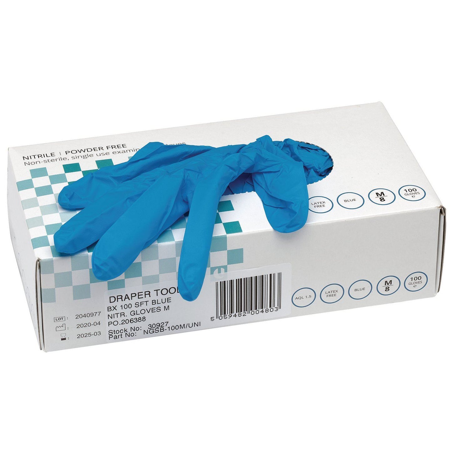 Draper NGSB-100M/UNI Medium Blue Powder Free Nitrile Gloves (Pack of 100) 30927