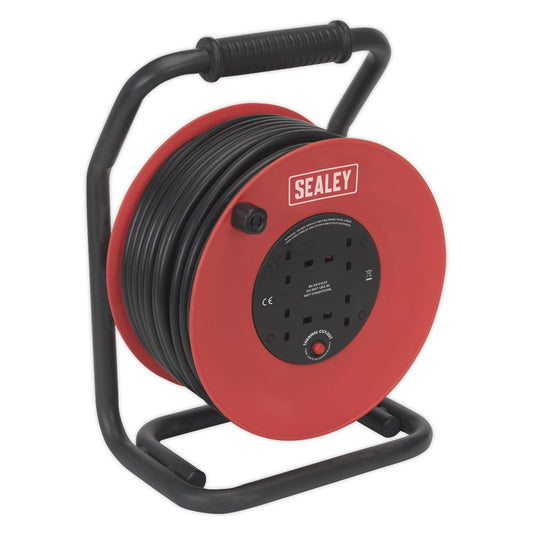 Sealey Cable Reel 50m 4 x 230V 2.5mm Heavy-Duty Thermal Trip CR25025