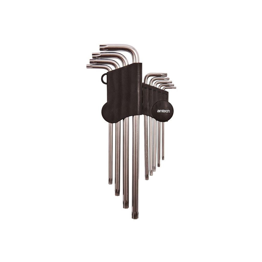 9 Piece Extra Long Offset Torx Key Set Piece Satin Chrome Vanadium Steel Kit - I9126