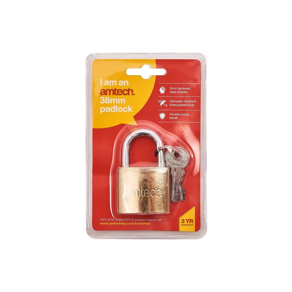 Amtech Heavy Duty 38mm Security Padlock+3 Keys Garage Home Safety Sheds - XXSEL02