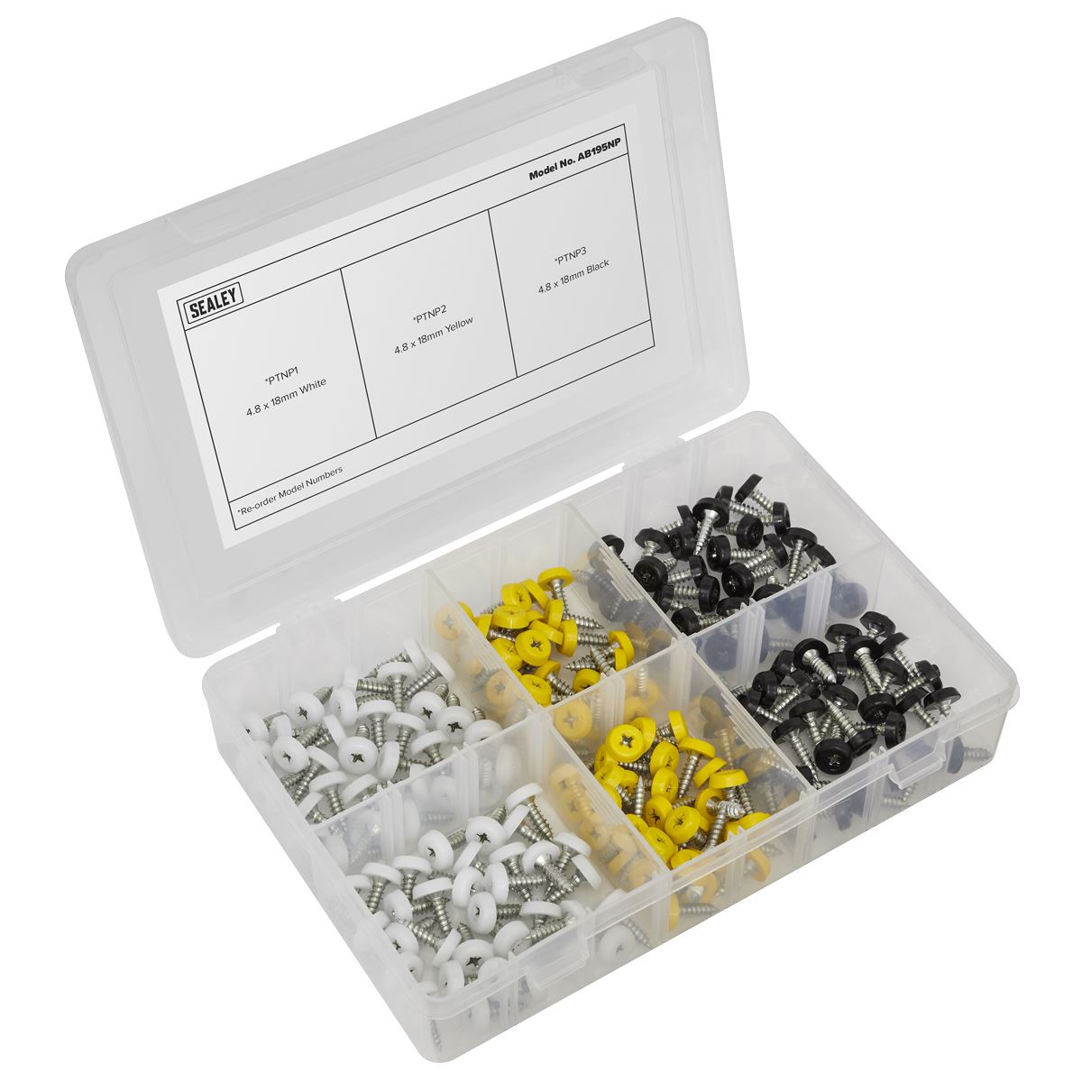 Numberplate Screw Assortment 195pc 4.8mm x 18mm - Plastic Enclosed Head AB195NP