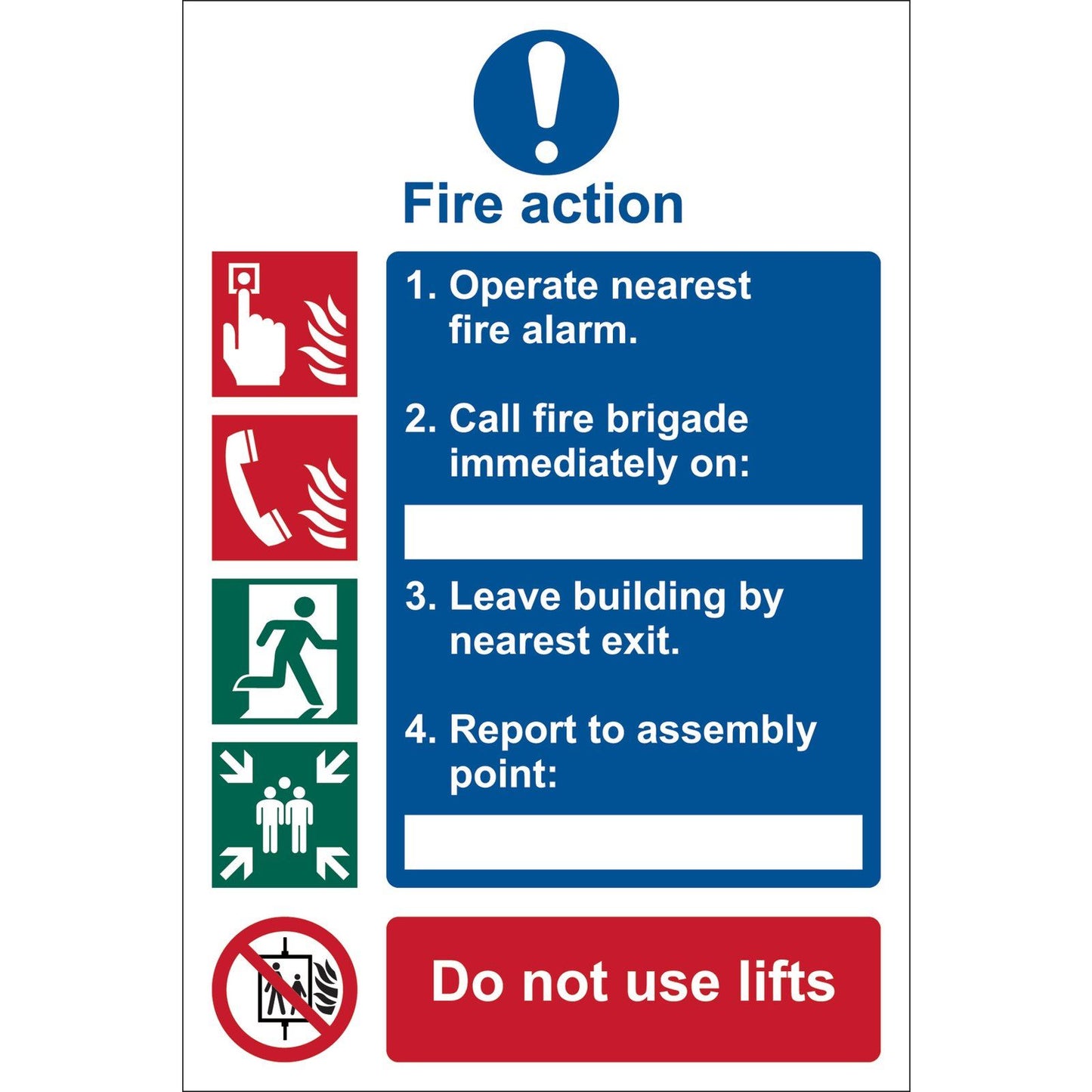 Draper Fire Action Procedure Mandatory Sign -No. 72154