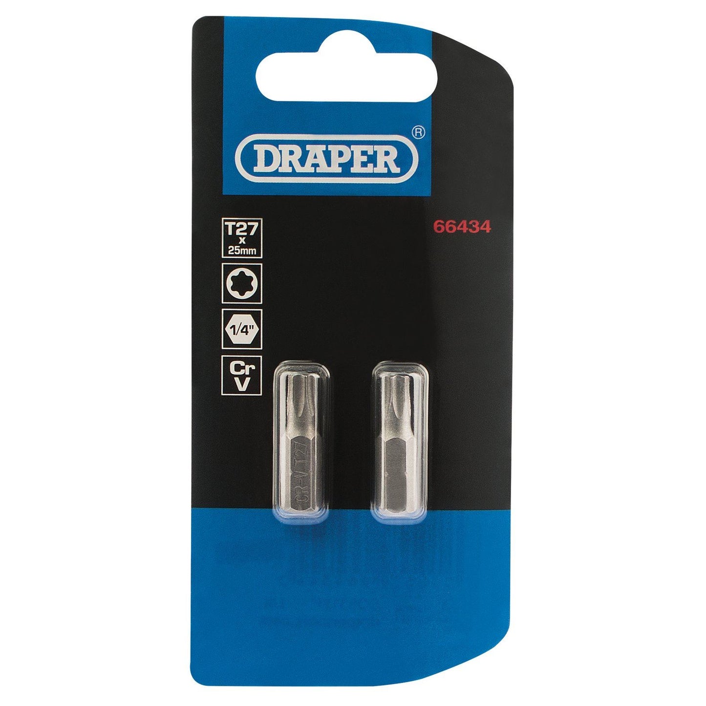 GENUINE Draper T27 1/4" Hex. Draper TX-STAR® Insert Bit 25mm Long x 2 | 66434