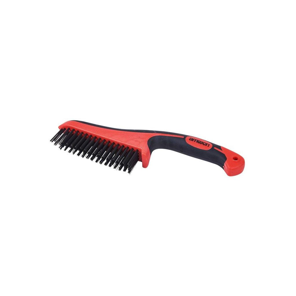 Amtech Multi-Purpose Wire Brush Heavy Duty Wire Hardened Steel Bristle Soft Grip - S3550