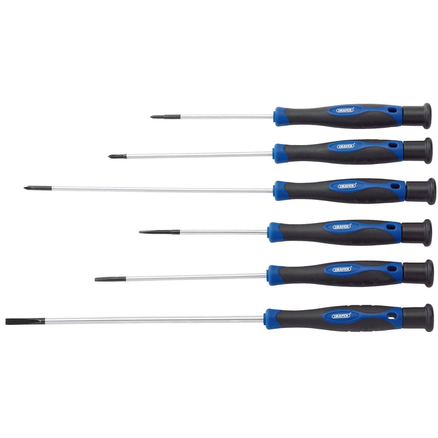 6 x Draper Extra Long Precision Screwdrivers Plain Slot & Cross Slot Handy Set - 28119