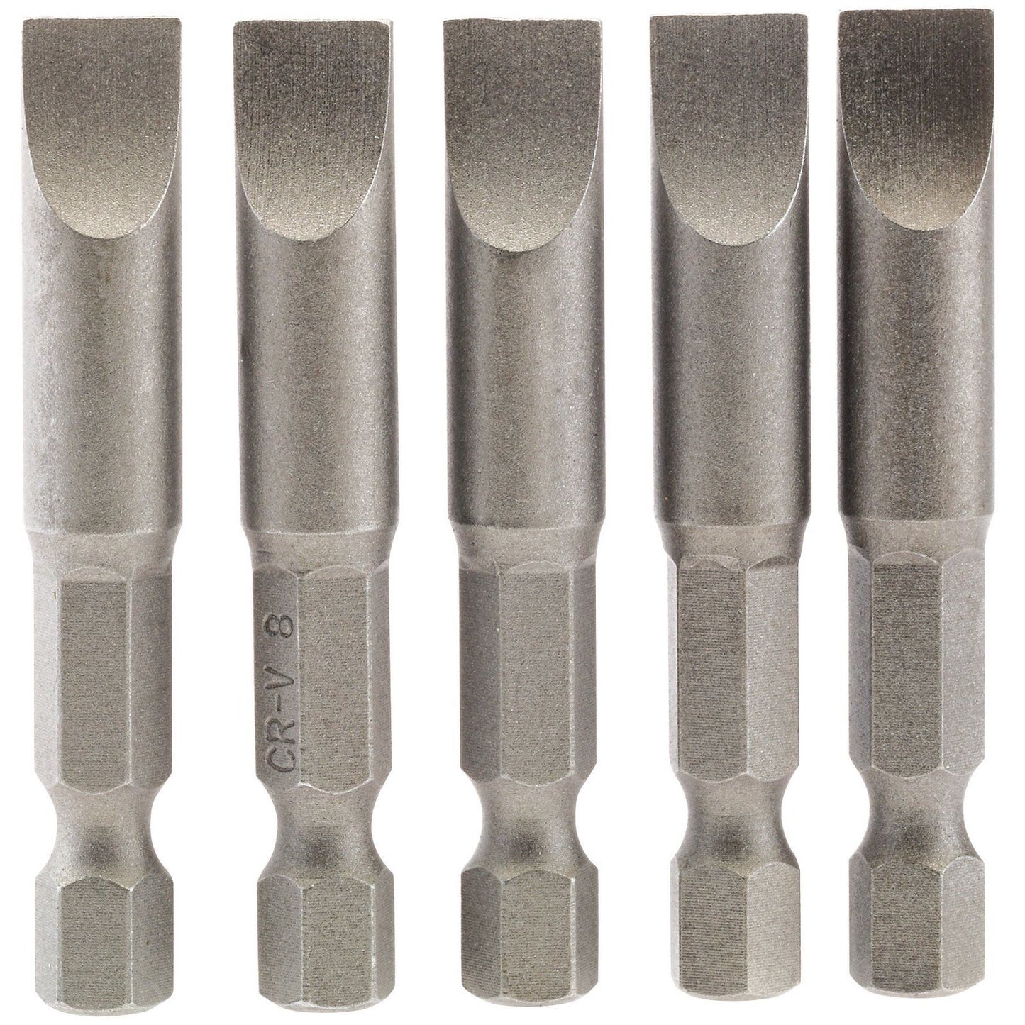 1x Pack Of 5 Draper 8mm 1/4" Hex Plain Slot Insert Bit - 50mm Long - 64280