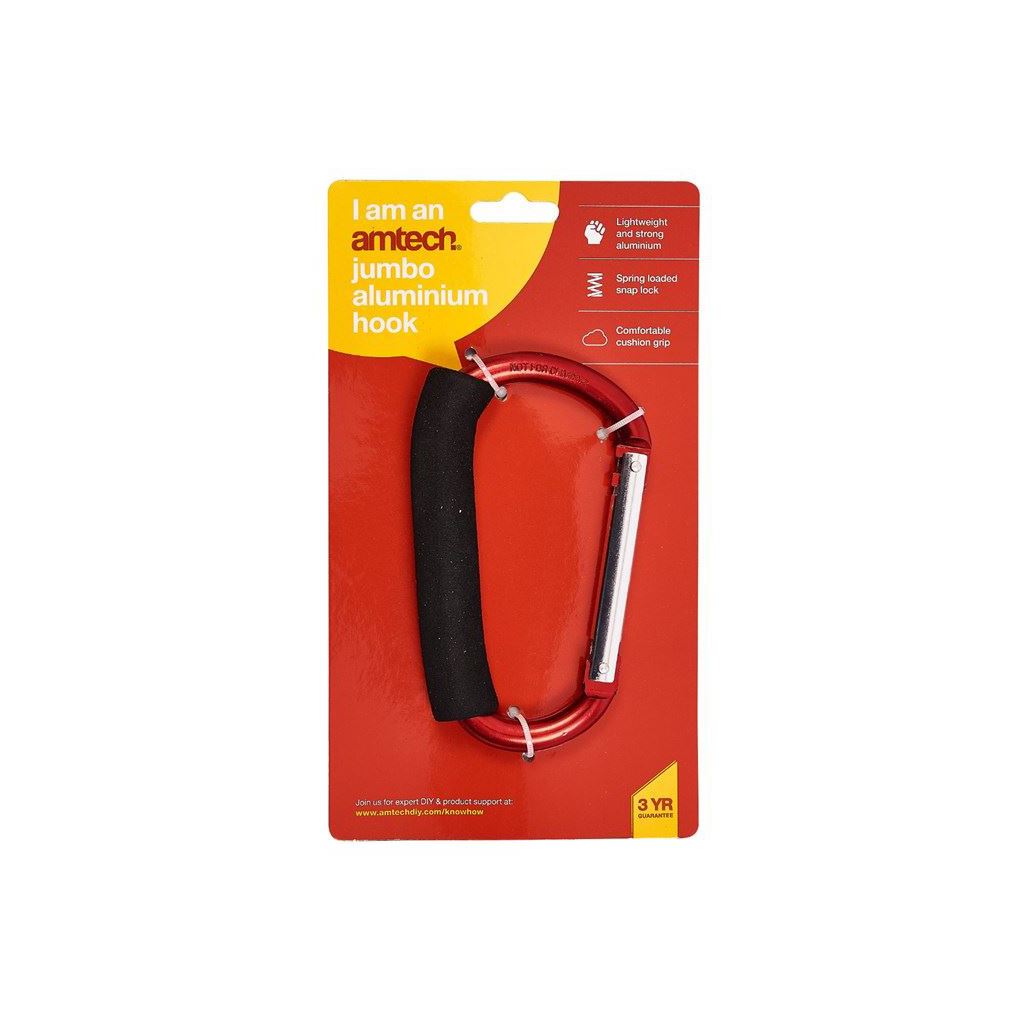 1 x Jumbo Aluminium Hook Spring Loaded Snap Lock Carabiner Easy Grab Handle - S4315